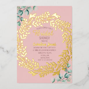 Eucalyptus Dusty Rose Pink Gold Foil Bridal Shower Invitation