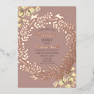 Eucalyptus Dusty Rose Pink Gold Foil Bridal Shower Invitation