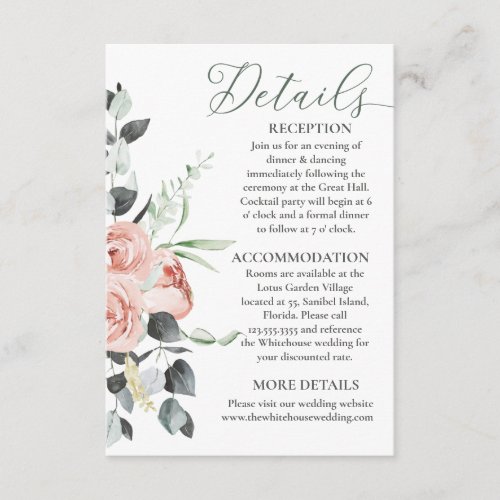 Eucalyptus Dusty Roses Wedding Details Enclosure Card