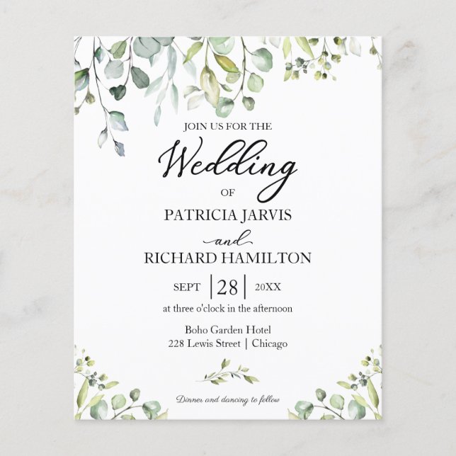 Eucalyptus Elegant Budget Wedding Invitation (Front)