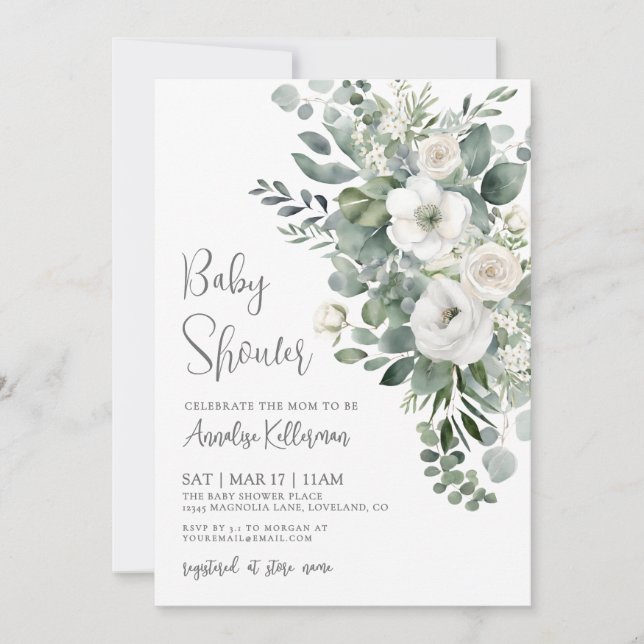 Eucalyptus Elegant Floral Baby Shower Invitation (Front)