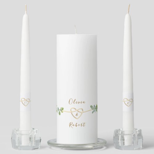 Eucalyptus Elegant Gold Monogram Wedding Unity Candle Set