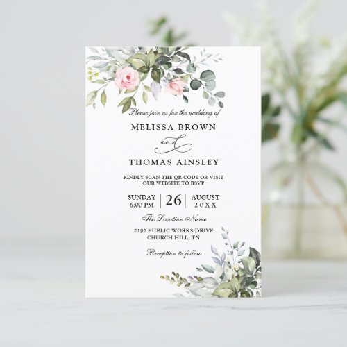 Eucalyptus Elegant Modern Budget QR Code Wedding Invitation