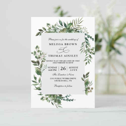 Eucalyptus Elegant Modern Budget QR Code Wedding Invitation