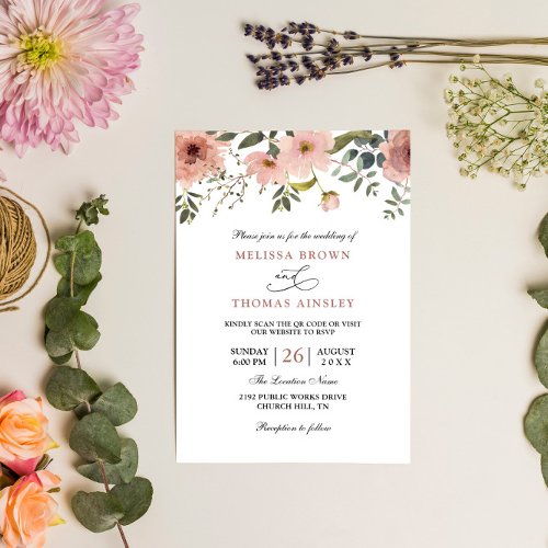 Eucalyptus Elegant Modern Budget QR Code Wedding Invitation