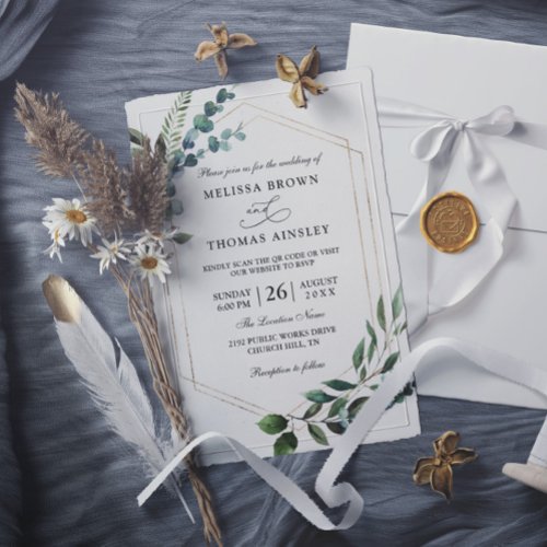 Eucalyptus Elegant Modern Budget QR Code Wedding Invitation