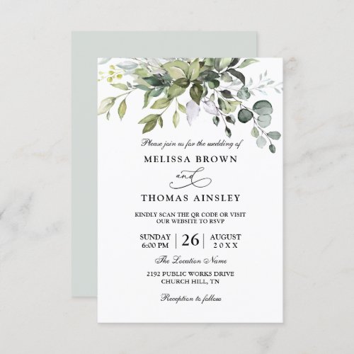 Eucalyptus Elegant Modern Budget QR Code Wedding Invitation