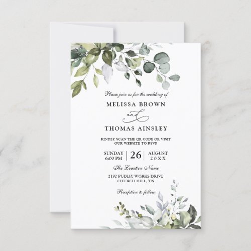 Eucalyptus Elegant Modern Budget QR Code Wedding Invitation