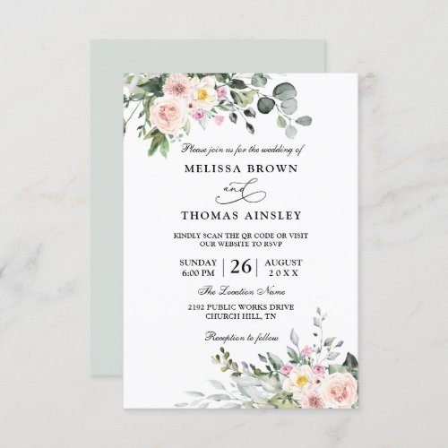 Eucalyptus Elegant Modern Budget QR Code Wedding Invitation