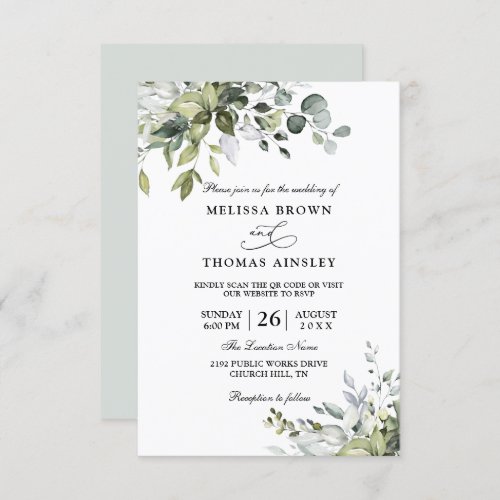 Eucalyptus Elegant Modern Budget QR Code Wedding Invitation