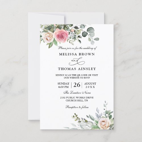 Eucalyptus Elegant Modern Budget QR Code Wedding Invitation