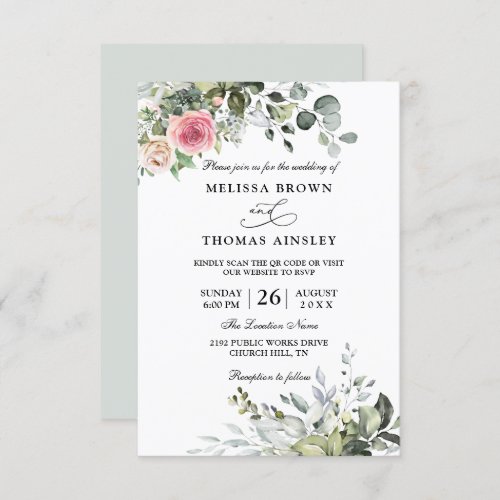 Eucalyptus Elegant Modern Budget QR Code Wedding Invitation