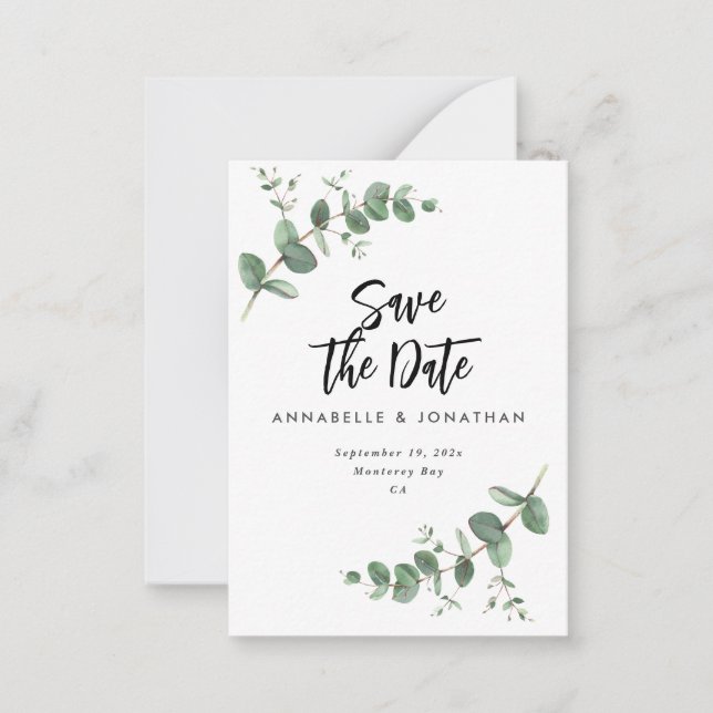 Eucalyptus elegant modern wedding save the date  note card (Front)