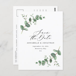 Eucalyptus elegant modern wedding save the date postcard