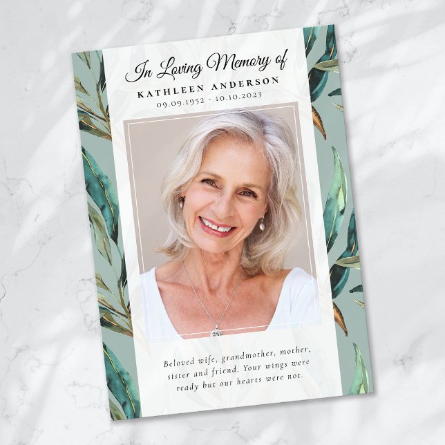 Eucalyptus Elegant Photo Keepsake Funeral Memorial Thank You Card (Creator Uploaded)