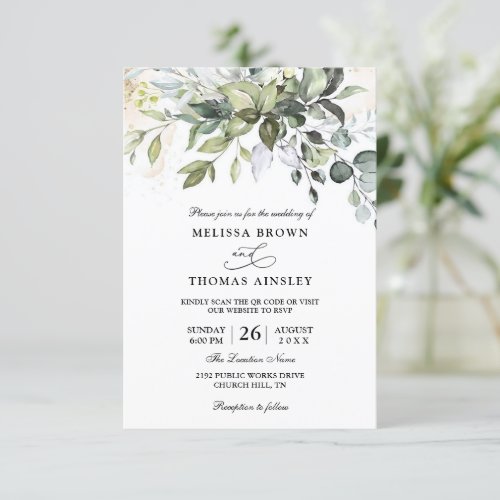 Eucalyptus Elegant Rustic Budget Qr Code Wedding Invitation