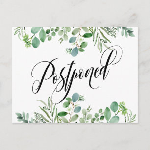 Eucalyptus & Elegant Script Postponed Wedding Postcard