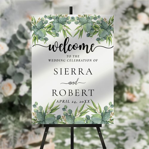 Eucalyptus Elegant Script Wedding Welcome Sign 
