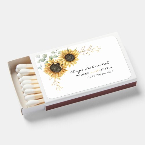 Eucalyptus Elegant Sunflower Floral Wedding Matchboxes