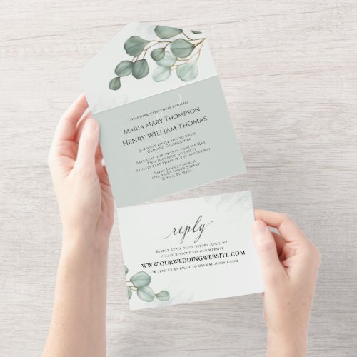 Eucalyptus Elegant Watercolor Simple Minimalist All In One Invitation