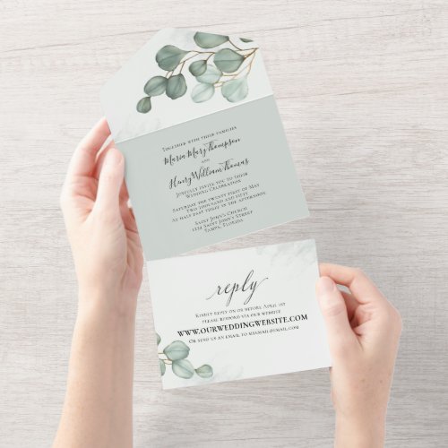 Eucalyptus Elegant Watercolor Simple Minimalist All In One Invitation