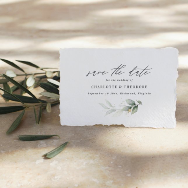 Eucalyptus elegant wedding botanical save the date announcement postcard (Creator Uploaded)