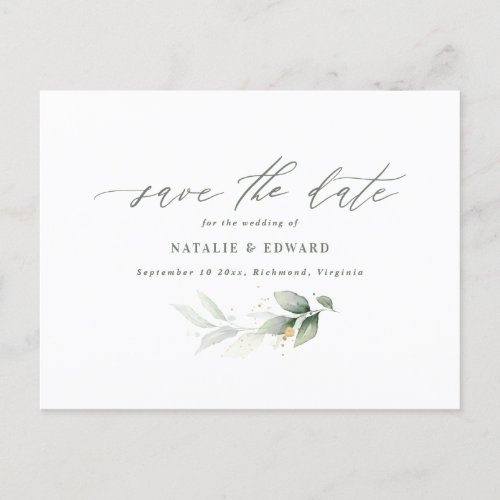 Eucalyptus elegant wedding save the date  announcement postcard