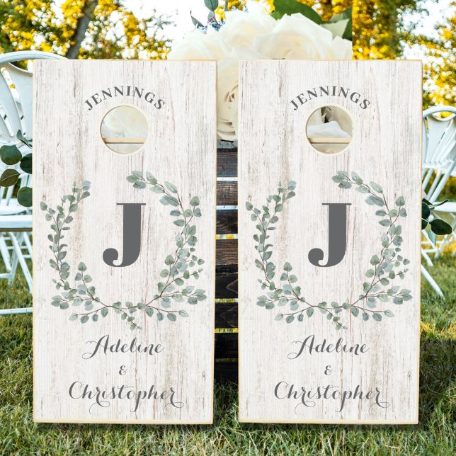 Eucalyptus elegant white wood wedding cornhole set (Creator Uploaded)