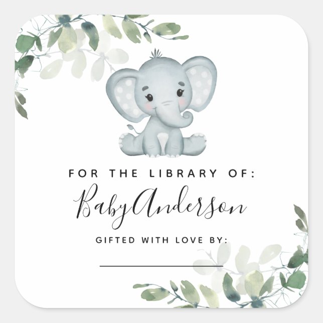 Eucalyptus Elephant Baby Shower Bookplate  (Front)