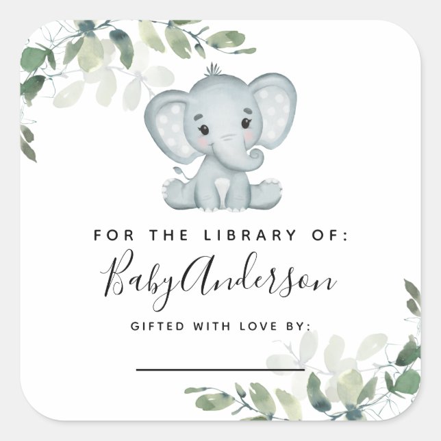 Eucalyptus Elephant Baby Shower Bookplate  (Front)