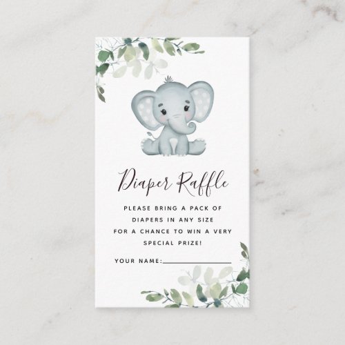 Eucalyptus Elephant Baby Shower Diaper Raffle  Enclosure Card