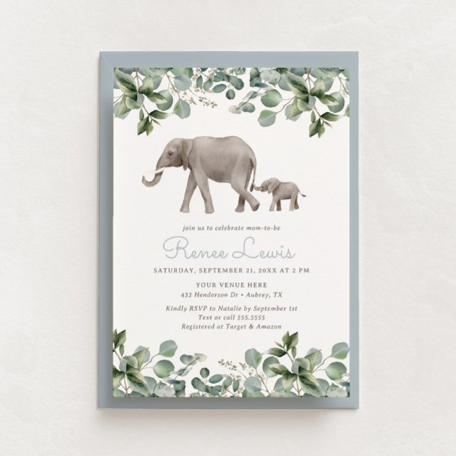 Eucalyptus Elephant Boy Baby Shower Invitation (Creator Uploaded)