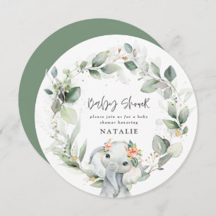 eucalyptus elephant cute green baby shower invitat invitation