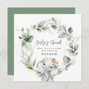 eucalyptus elephant cute green baby shower invitation