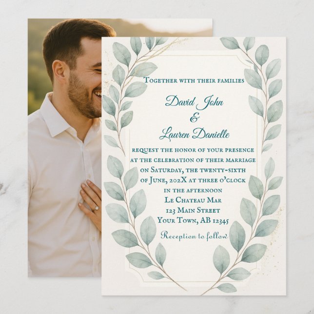 Eucalyptus Embrace Photo Wedding Invitation (Front/Back)