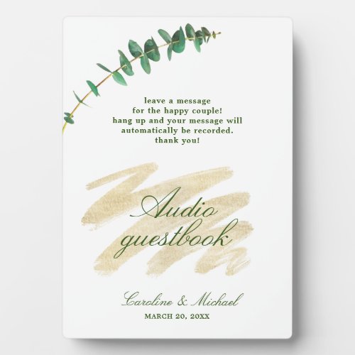 Eucalyptus Emerald and Gold Audio Guestbook Plaque