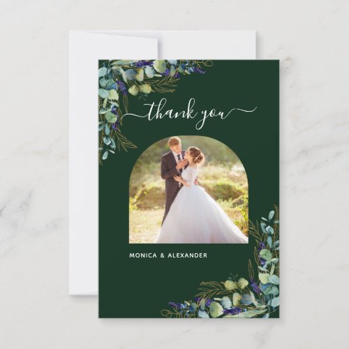 Eucalyptus emerald green modern photo wedding thank you card