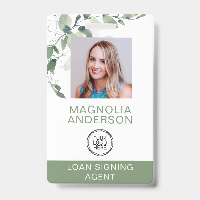 Eucalyptus Employee Photo Logo Barcode Name Badge (Front)