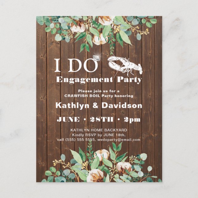 Eucalyptus Engagement Crawfish Boil Party Invite (Front)