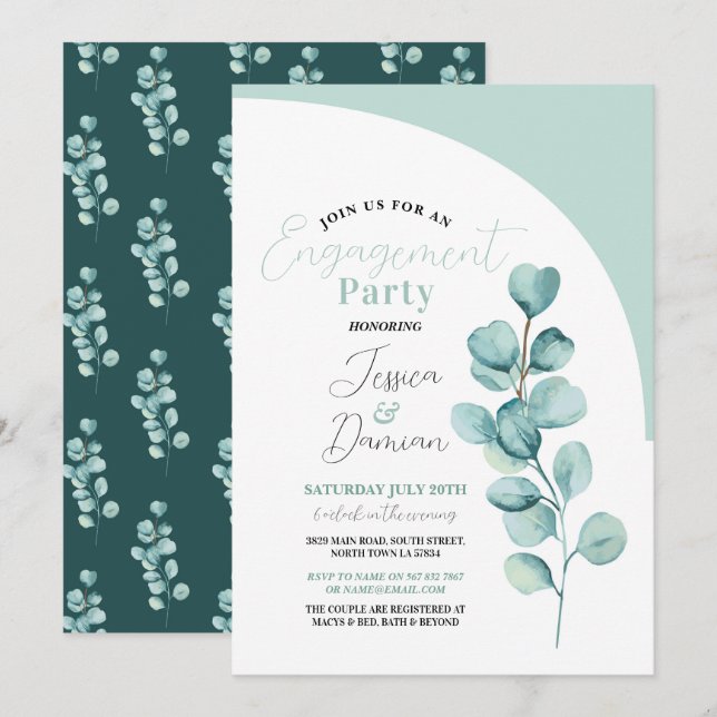 Eucalyptus Engagement Party Couples Shower Leaves  Invitation (Front/Back)