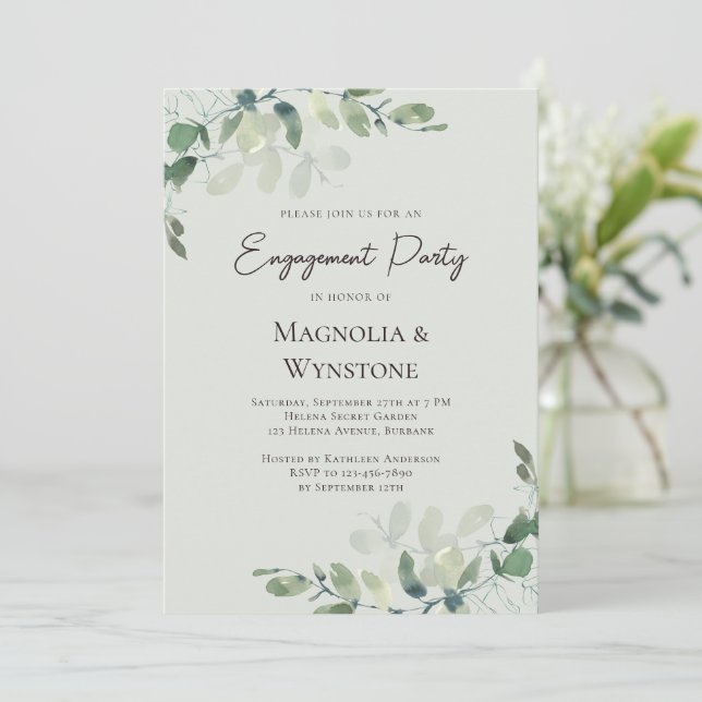 Eucalyptus Engagement Party Invitation (Standing Front)