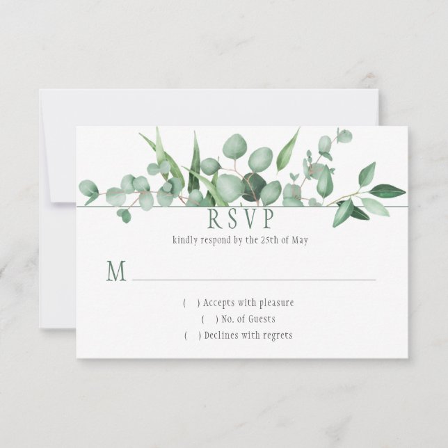 Eucalyptus Envy Horizontal Darker Green Background RSVP Card (Front)