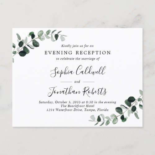 Eucalyptus Evening Wedding Reception Invitation Postcard