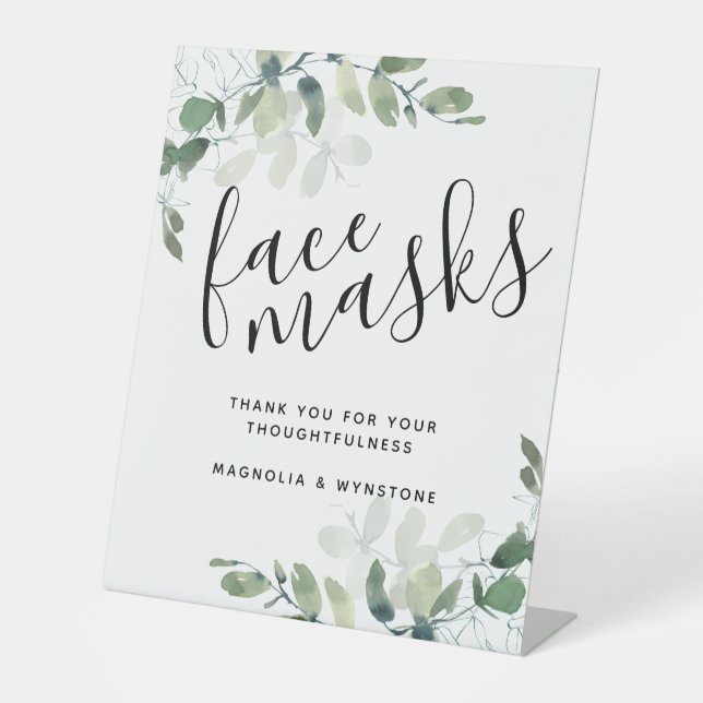 Eucalyptus Face Masks Wedding Pedestal Sign (Front)