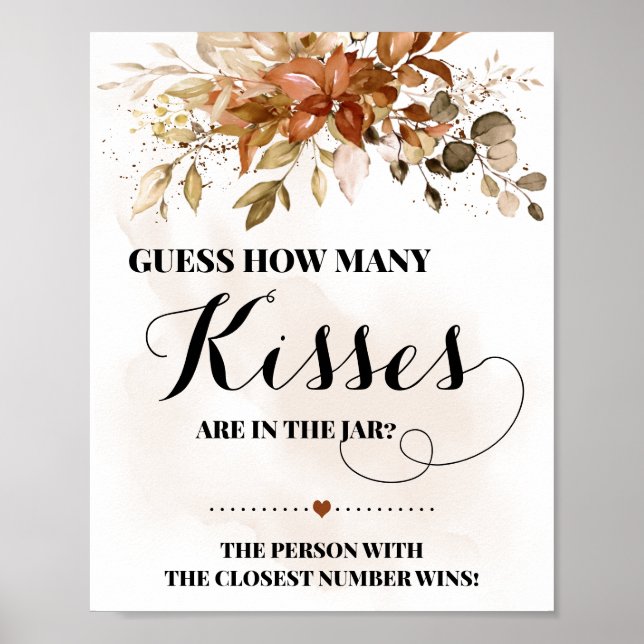 Eucalyptus Fall How Many Kisses Bridal Shower sign (Front)
