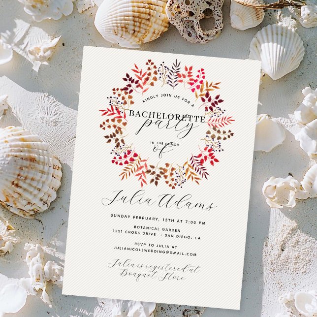 Eucalyptus Fall Leaf Wreath Bachelorette Party Invitation (Creator Uploaded)