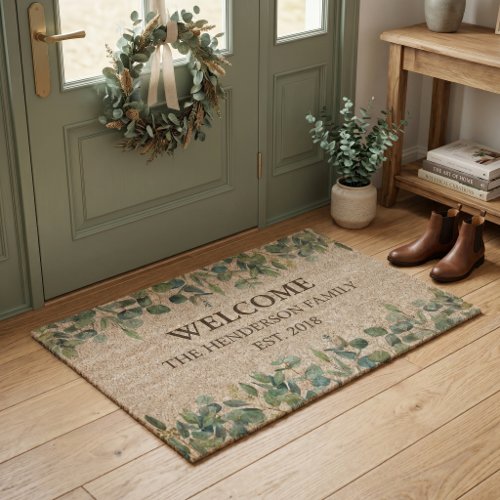 Eucalyptus Family Name Established Year Welcome Fiber Doormat Eucalyptus Family Name Established Year Welcome Fiber Doormat