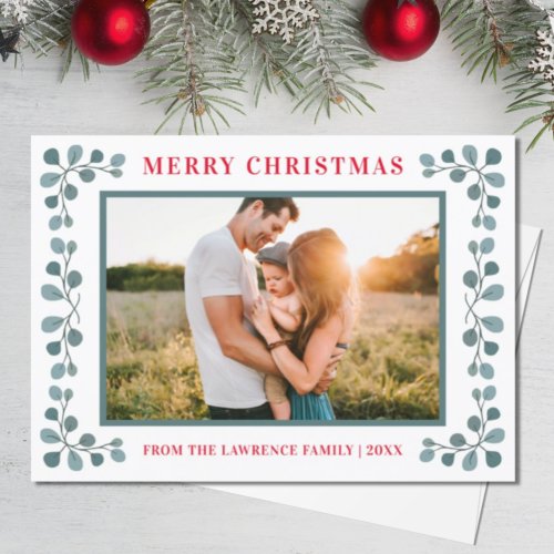 Eucalyptus Family Photo Merry Christmas Holiday Card