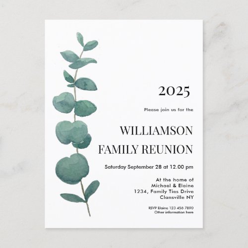 Eucalyptus Family Reunion Invitation Postcard