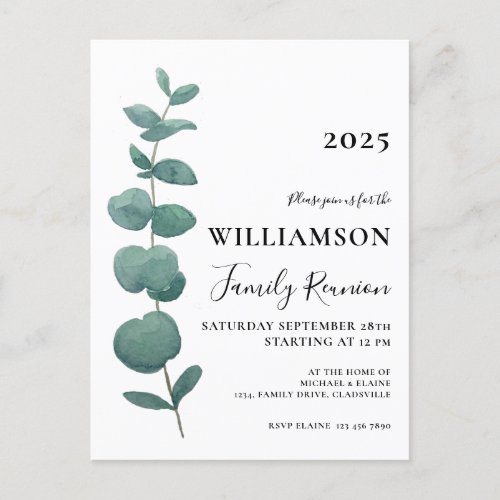 Eucalyptus Family Reunion Invitation Postcard